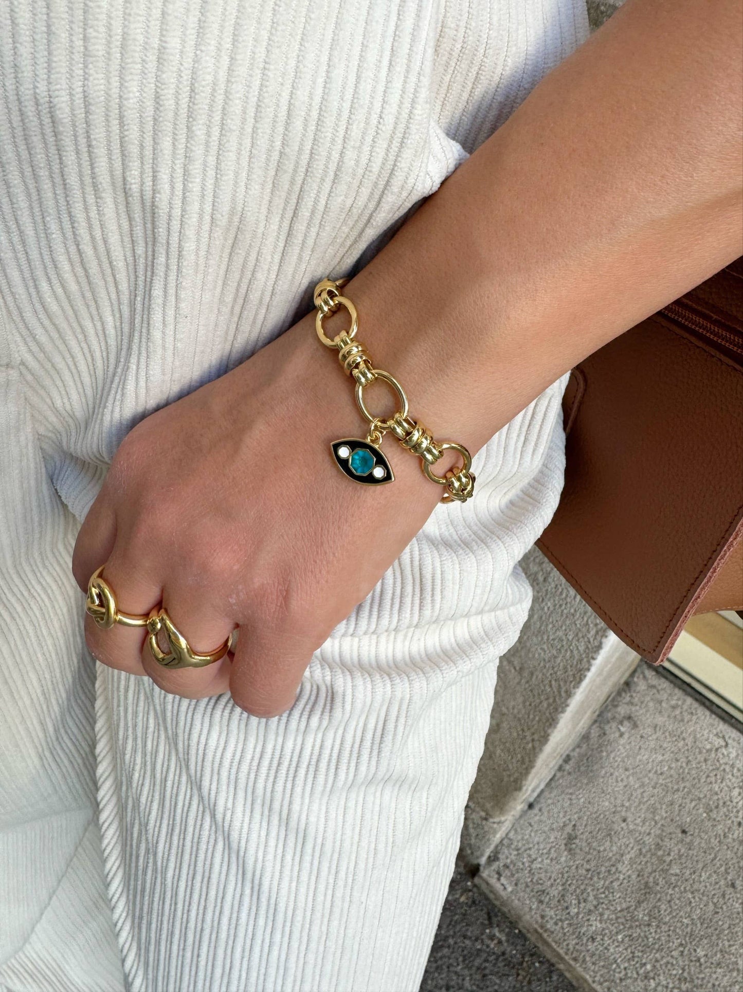 Persia Gold Chunky Evil Eye Bracelet (stainless & enamel)