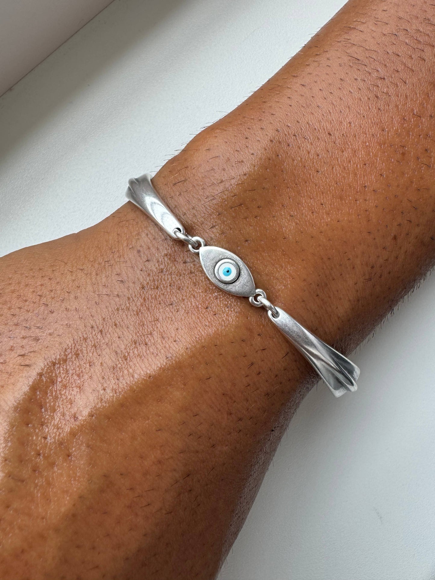 Cairo Evil Eye Silver Bracelet 6.6” (stainless steel)