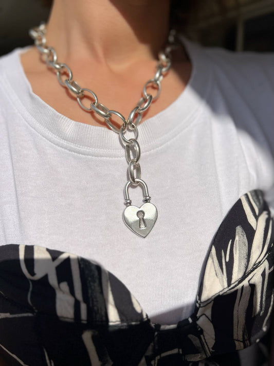 Lestat Lock Necklace (brass & stainless steel)