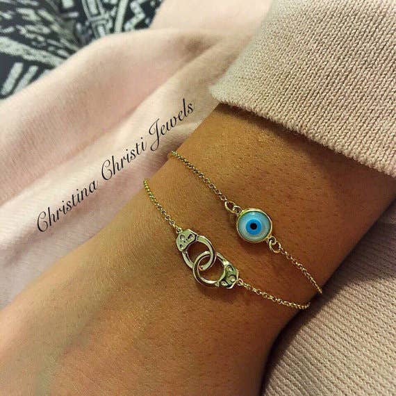 Tiny Evil Eye Bracelet (.925 sterling silver, 24k plating, & enamel)