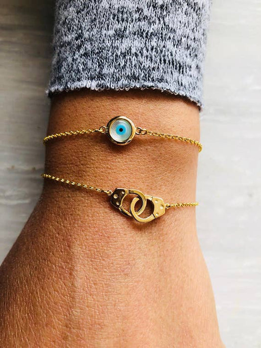 Tiny Evil Eye Bracelet (.925 sterling silver, 24k plating, & enamel)