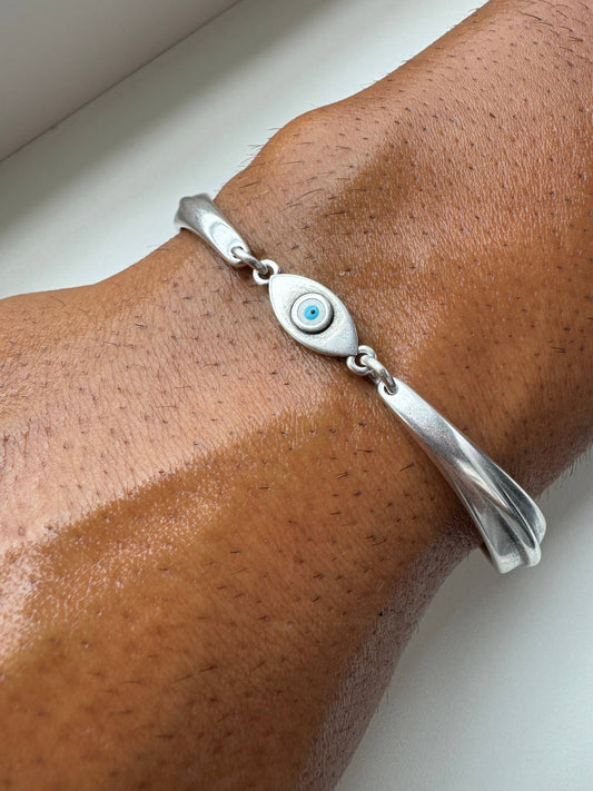 Cairo Evil Eye Silver Bracelet 6.6” (stainless steel)