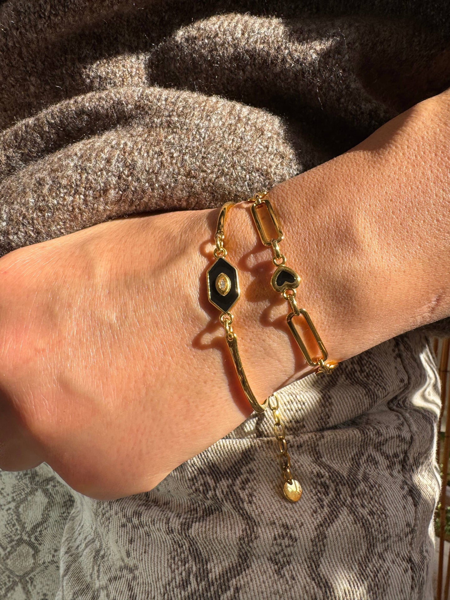 Jane Heart Bracelet (pewter, brass, enamel heart)