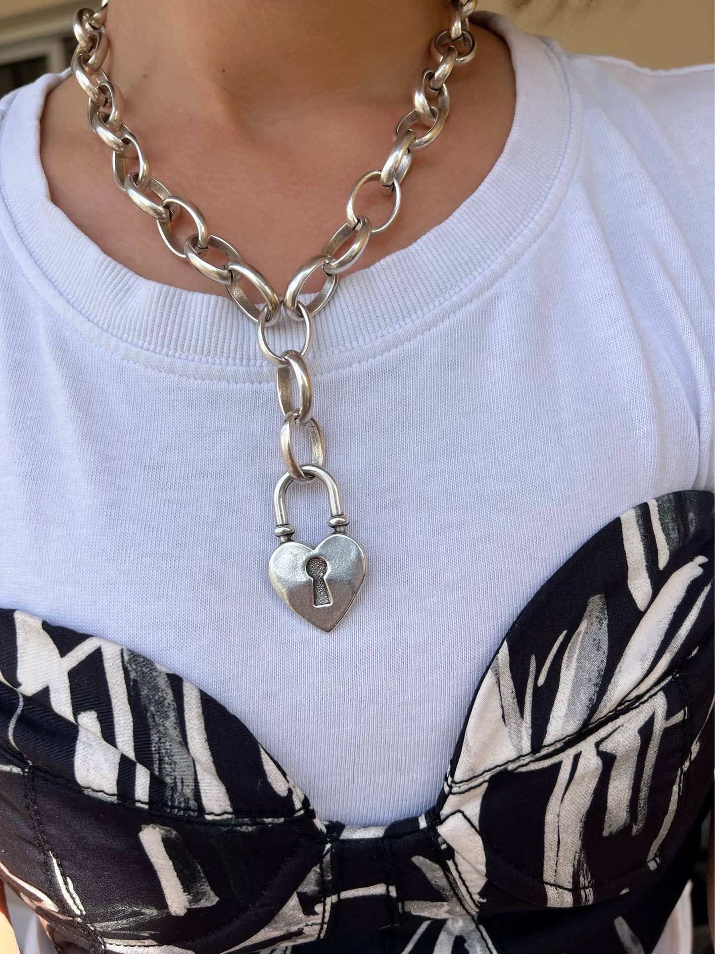 Lestat Lock Necklace (brass & stainless steel)