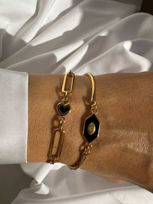 Jane Heart Bracelet (pewter, brass, enamel heart)