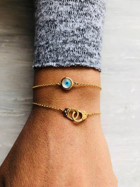 Tiny Evil Eye Bracelet (.925 sterling silver, 24k plating, & enamel)